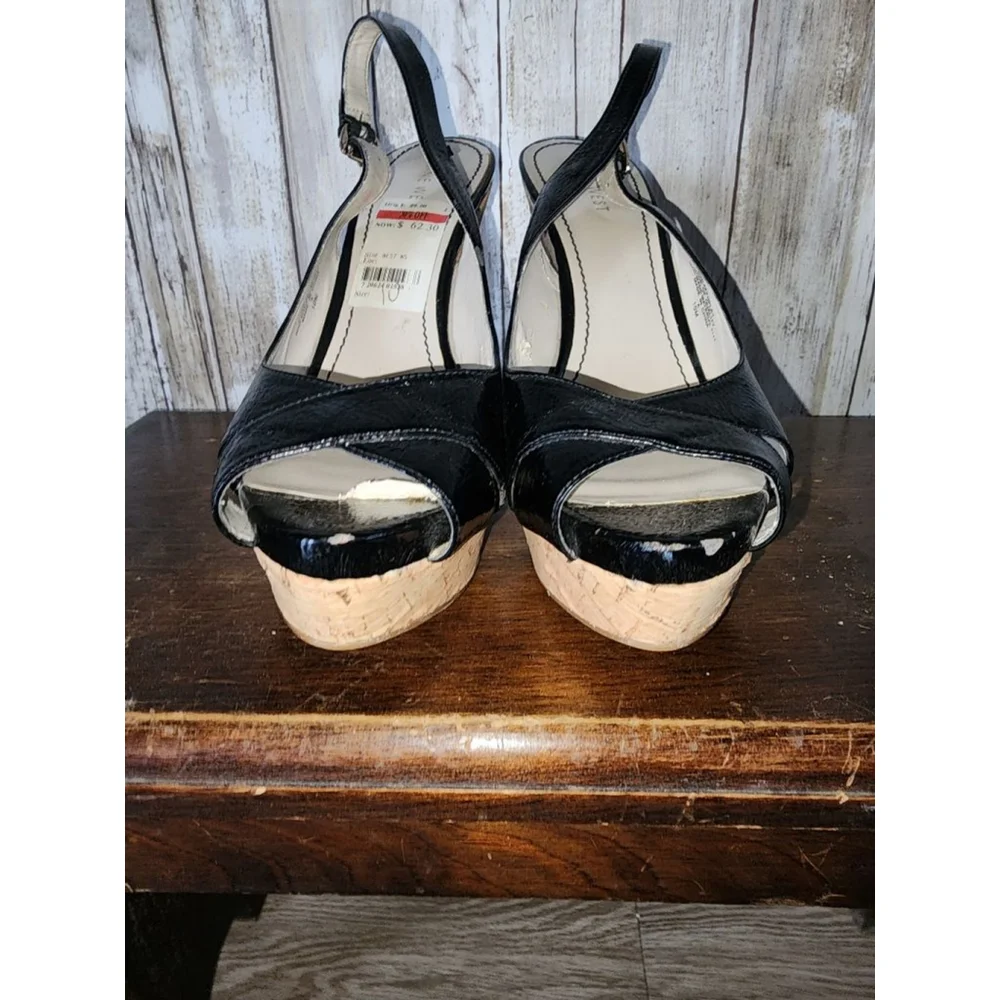 Women's Nine West Black Patent Cork Wedge Sandals Size 10 - Picture 5 of 10